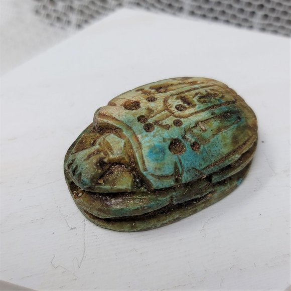Vintage Clay Scarab Bead from Egypt Large Hieroglyphics - Picture 2 of 8